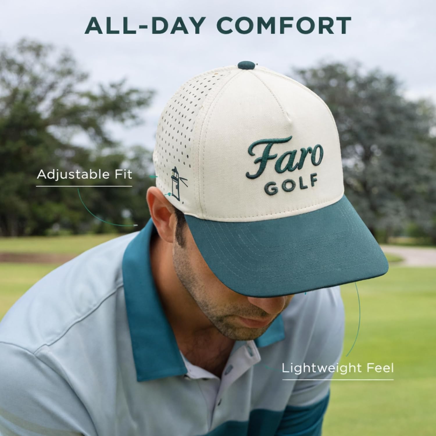 Golf Hat for Men and Women - Adjustable Snapback Cap with Flexible Fit - Lightweight, Breathable, and Sweat Resistant - OSFA Cream