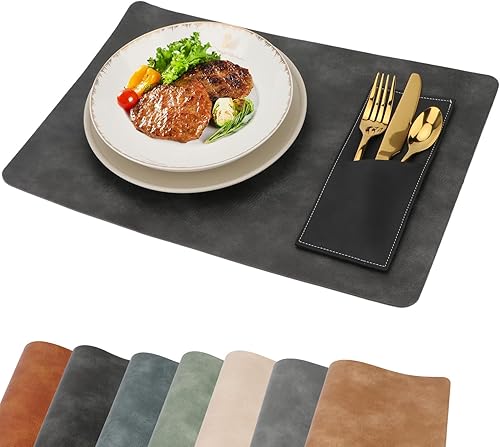 Miniatura 12 de Juego de 2 manteles individuales de cuero, Día de Acción de Gracias, Navidad, manteles individuales para cocina, impermeables, fáciles de limpiar,