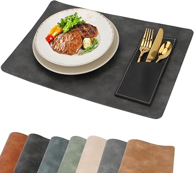 Leather Placemats Set of 2 Washable Kitchen Table Mats Black