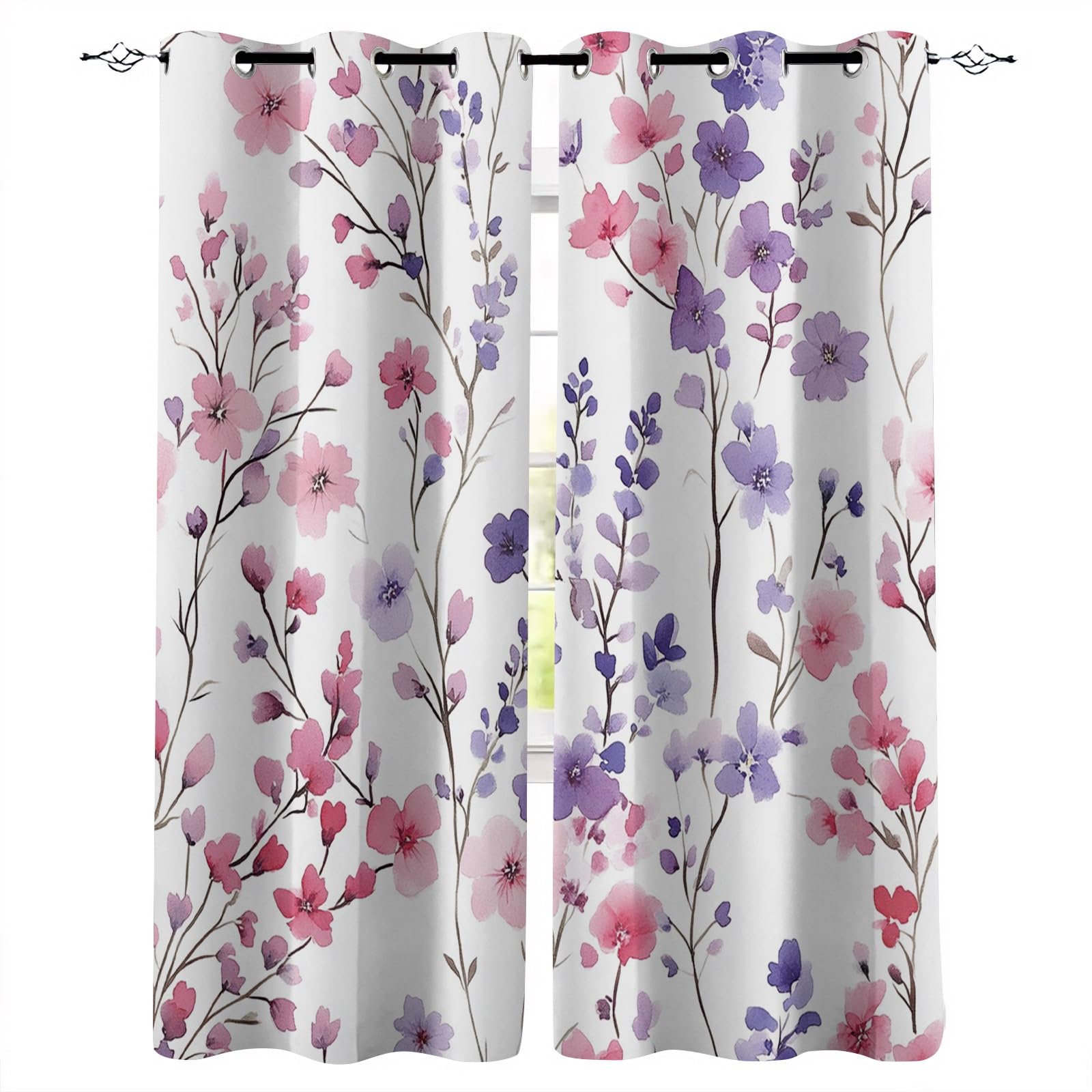 Cortinas Estampadas 160X140cm(HxB) Pequeñas Flores De Colores Cortina Ventana pequeña Cortinas Opacas con diseño étnico, Ojales metálicos y poliéster para habitación Zen E24-4-1666
