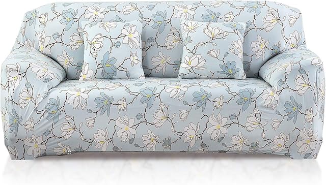 PETCUTE Sofa Covers 3 seater Furniture Protector Floral Printed Cover Elastic Slipcover Seater Cover Sofa Slipcover for Livingroom All-season,Light blue