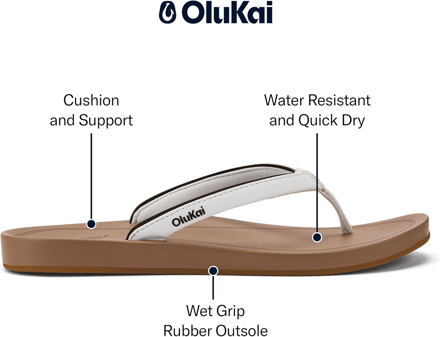 OLUKAI Uiki Women's Beach Sandal, Quick-Dry Flip-Flop Slides, Water Resistant, Wet Grip Soles & Compression Molded Footbed