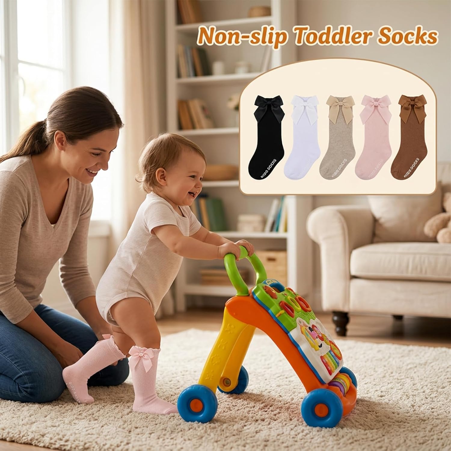 Baby Girl Non Slip Knee High Socks Cotton Ruffle Bow Infant Toddler Long Stockings Infant Knee High Socks Baby