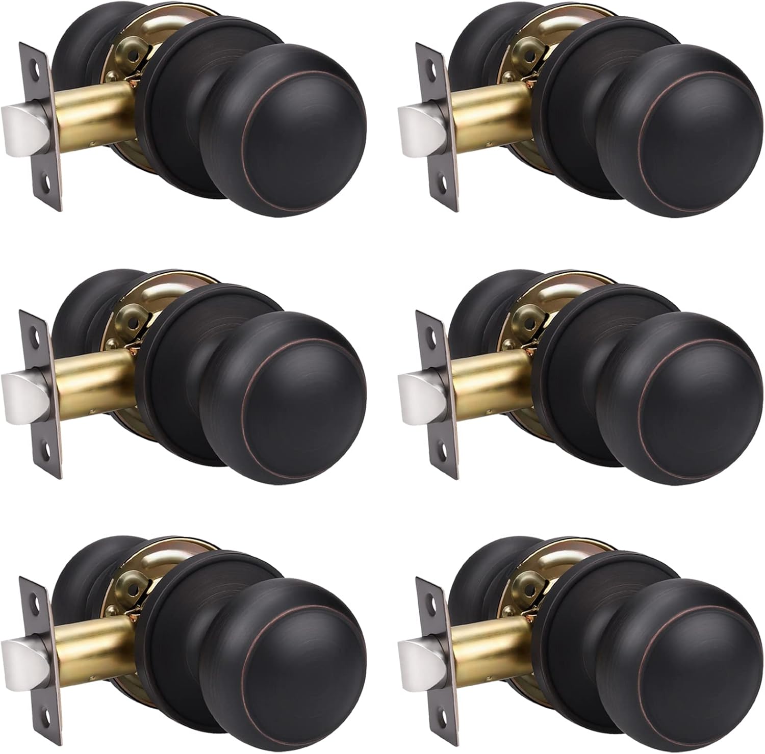 KNOBWELL 6 Pack Oil Rubbed Bronze Closet Door Knobs Passage Door Set, Hallway/Closet Keyless Door Knobs