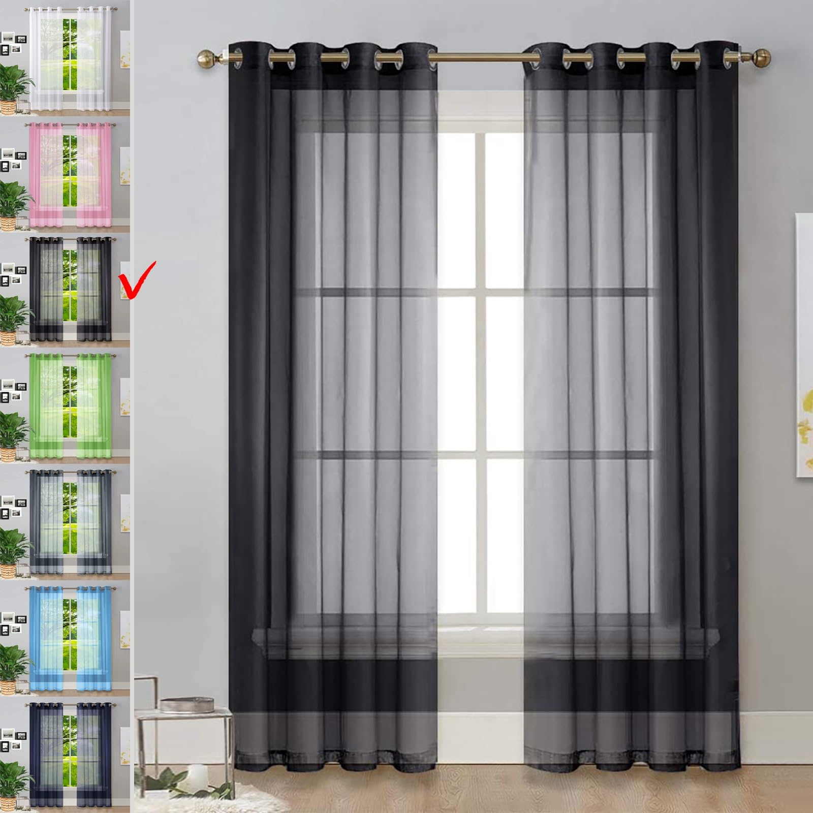 GAIFNAG Curtain for Bedroom Black Out Curtain 200 x 50 cm Super Soft Thermal Insulated Window Treatment Tape Top Curtains, Blackout Eyelet Curtains for Bedroom and Living Room, Black