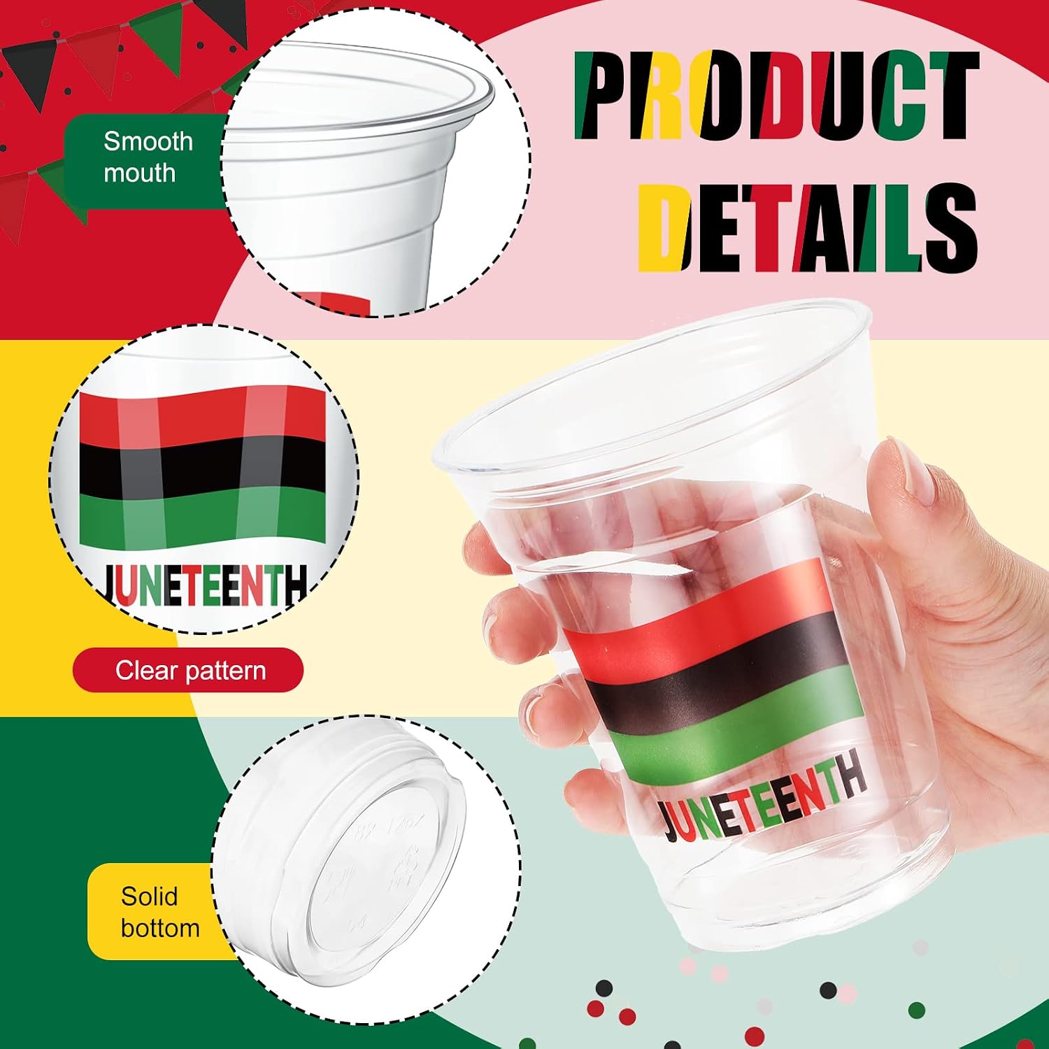 Tanlade 100 Pcs 12oz Juneteenth Day Clear Plastic Cup Juneteenth Day Party Supplies Freedom Day Disposable Cups Reusable Plastic Cups Tumblers for Liquor Coffee Juice(Flag)