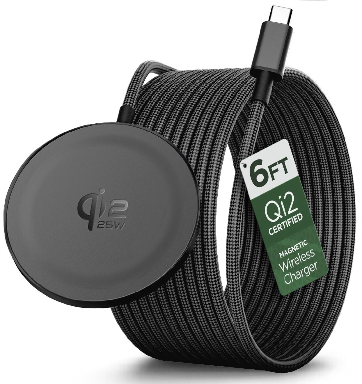 Galvanox Chargeur sans fil magnétique certifié Qi2.2 25W pour Samsung [Charge rapide] [Corps en aluminium] pour Galaxy S25, Ultra, modèles Android et iPhone, compatible avec MagSafe - Noir 1,8 m (Pack