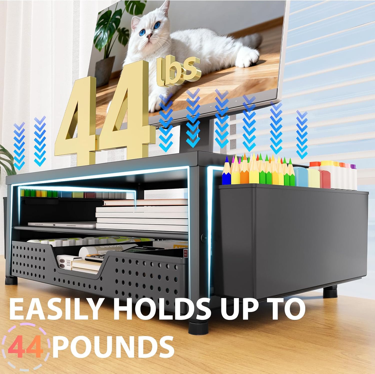 OPNICE Desk Organizers and Accessories, Computer Monitor Stand Riser with Drawer and 2 Pen Holders, Laptop Stand, Office Desk Accessories & Workspace Organizers for Home Office Supplies, Black 6 71Jr9KDcOFL. AC SL1500