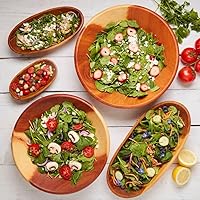 Vista 4 de Ensaladera de madera para servir, colores beige a marrón, acabado rústico, 11-12 pulgadas de ancho