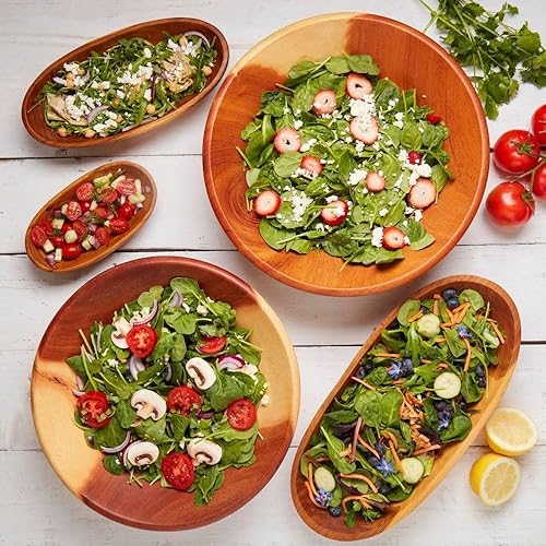 Miniatura 4 de Comedor y entretenimiento, cuenco de madera, servir ensalada o pasta, frutero de encimera, cena familiar, fiesta, vacaciones, Thaksgiving, tallado a