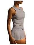 Women's Ribbed 2 Piece Outfits Crew Neck Fitted Tank Top and Shorts Set Yoga Loungewear