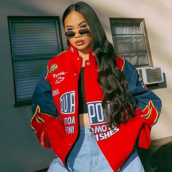 AWYR Women Winter Racer Jacket Coat Printed Zipper Long