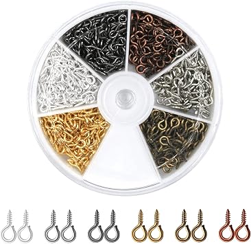 600 Pieces Screw Eye Pins, 6 Colors Mini Metal Hoop Peg, 10mm x 4.5mm Screw Eye Pins Hooks, Eyelets Screw Threaded Clasps Hooks for Doing Arts & Crafts Projects