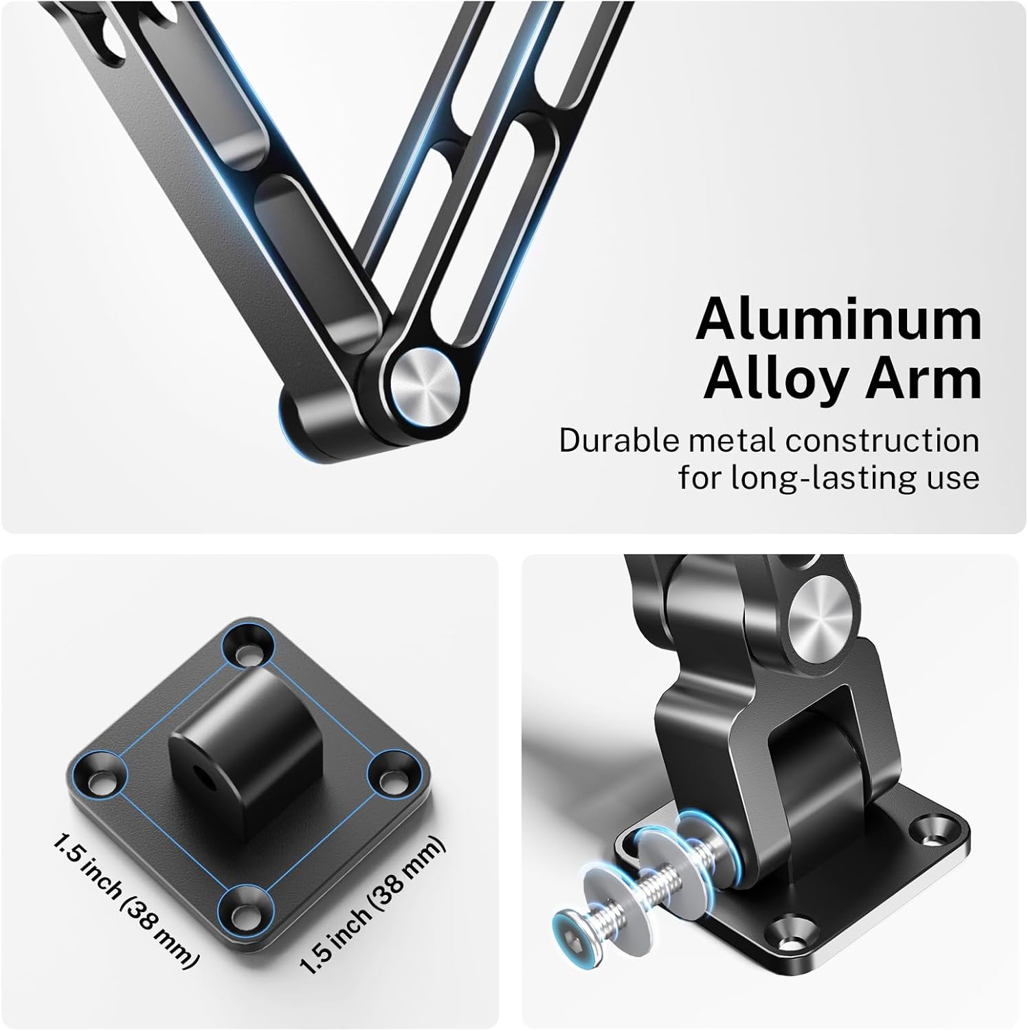 OHLPRO Tablet Wall Mount Holder for iPad, Aluminum Foldable Arm with 360° Rotating Base, Adjustable Clamp for 5-13" Tablets & Phones, Metal Screw Mount for Kitchen, Office, Gym - 9.6" Aluminum Arm