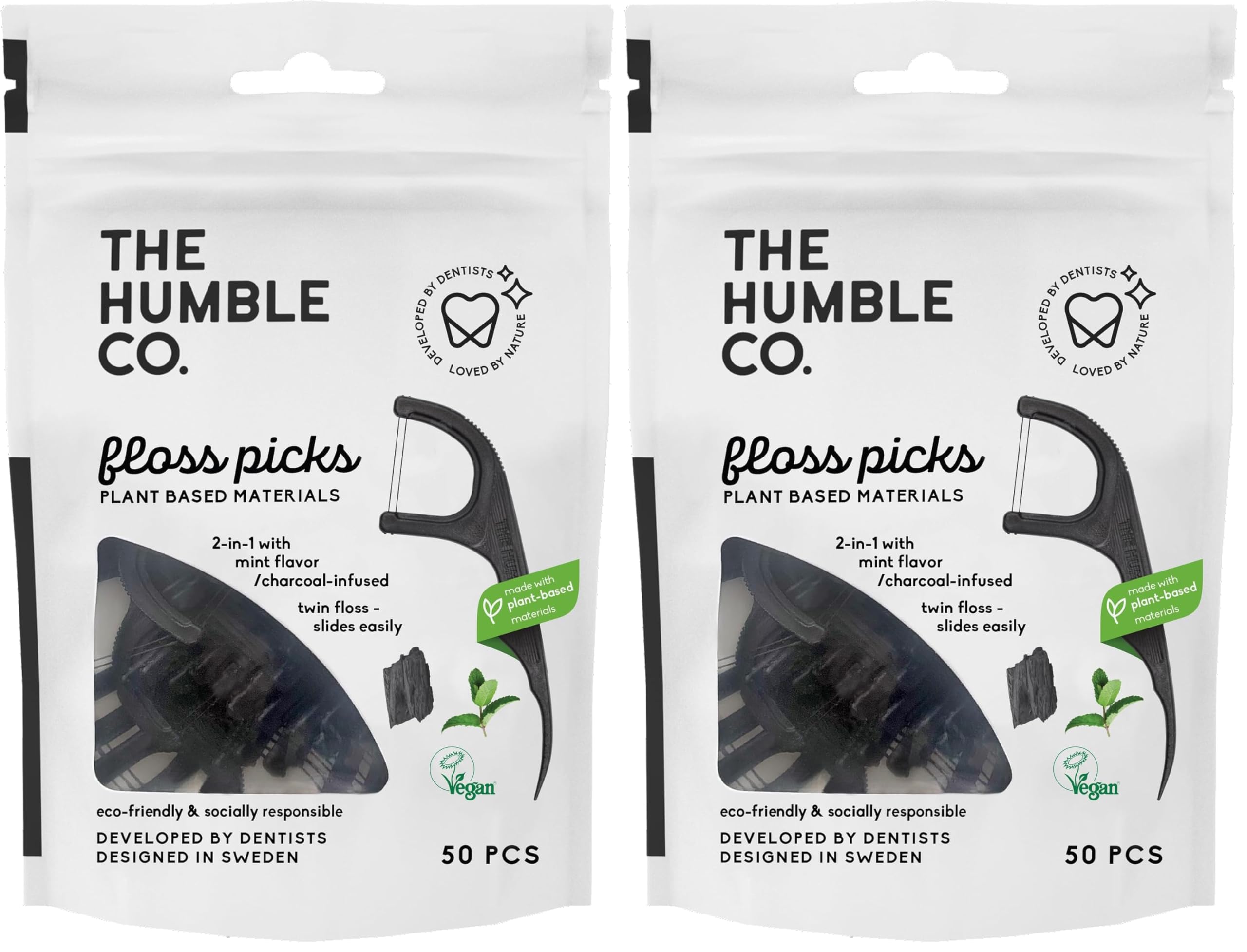 The Humble Co. Kömür ve Naneli Kürdanlı Diş İpi 50 Adet 1 Paket (2 paketi)
