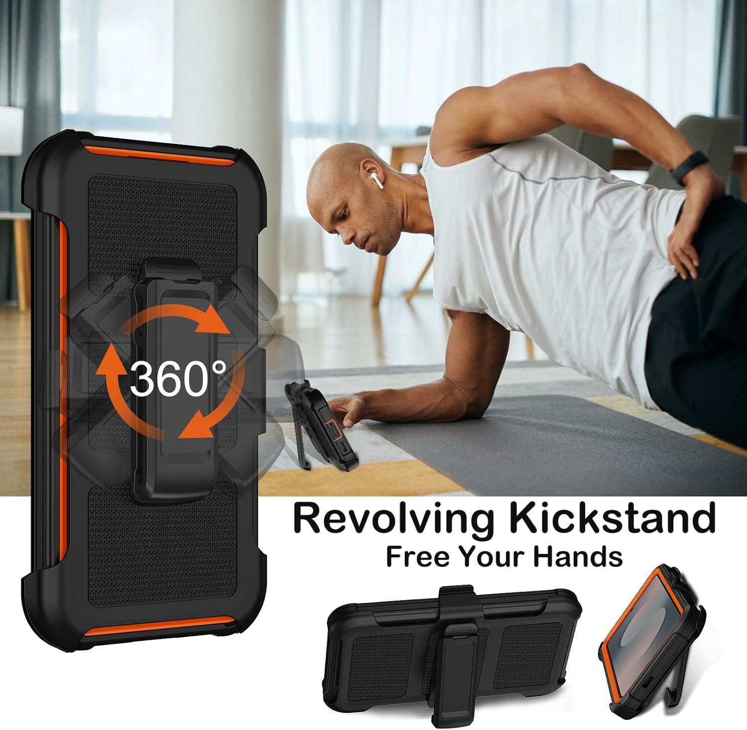 KECAI for Samsung Galaxy S25 FE Case with Belt Clip Holster,2X Screen Protector,Heavy Duty Shockproof Drop Protection Military Grade Full Body Rugged Phone Cover with Kickstand 6.7" (Black Orange)