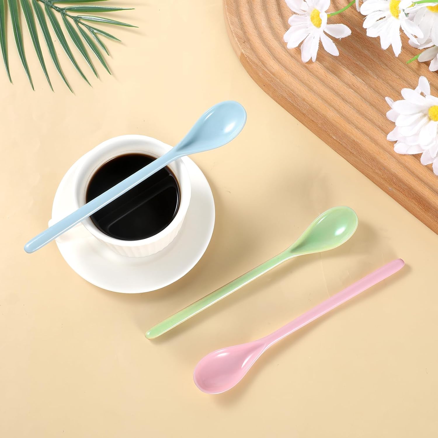 6 Piece Long Spoons for Ice Cream Floatsn, 7.2 Inch Melamine Long Stirring Spoon Colorful Iced Tea Spoons for Sundae, Tall Iced Tea, Cocktail, Hot Chocolat Stirring