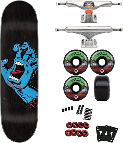 Santa Cruz Skateboard Screaming Hand de 8.6 pulgadas con medios independientes Silver 149 camiones, ruedas Triclops de 2.165 in, rodamientos ABEC 5,