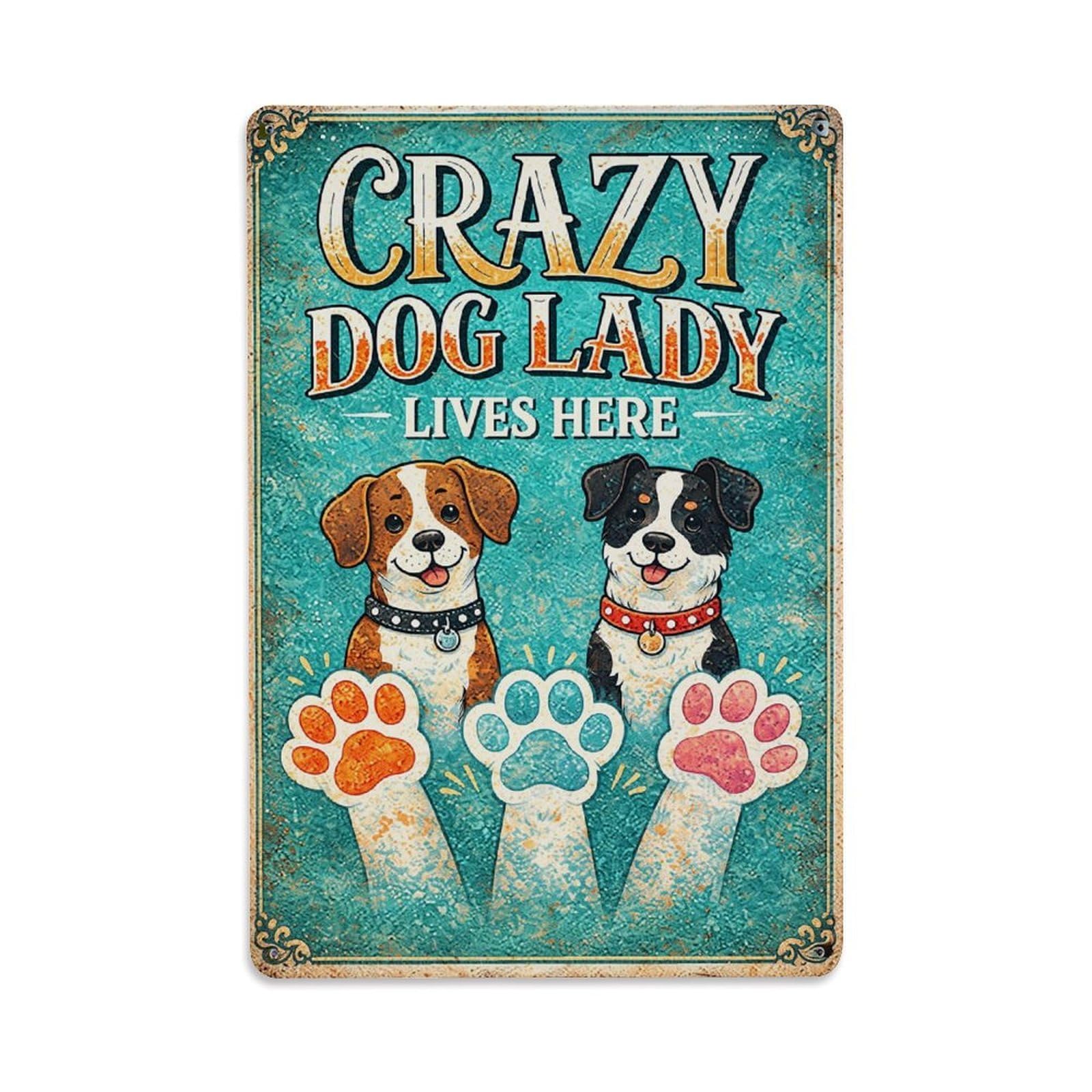 Nestemfo Vintage Crazy Dog Lady Lives Here Tin Sign Metal Sign, Living Room,Bar, Home, Bedroom Wall Decor,Retro Metal Poster 8X12 Inches