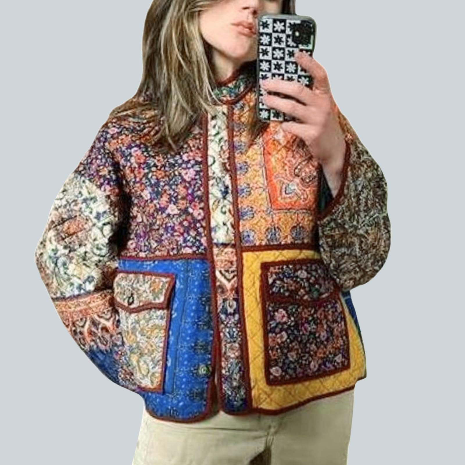 Genérico Cazadora Invierno Mujer,Chaqueta De Mujer CáRdigan Ligero Con Frente Abierto Acolchado En Contraste De Color
