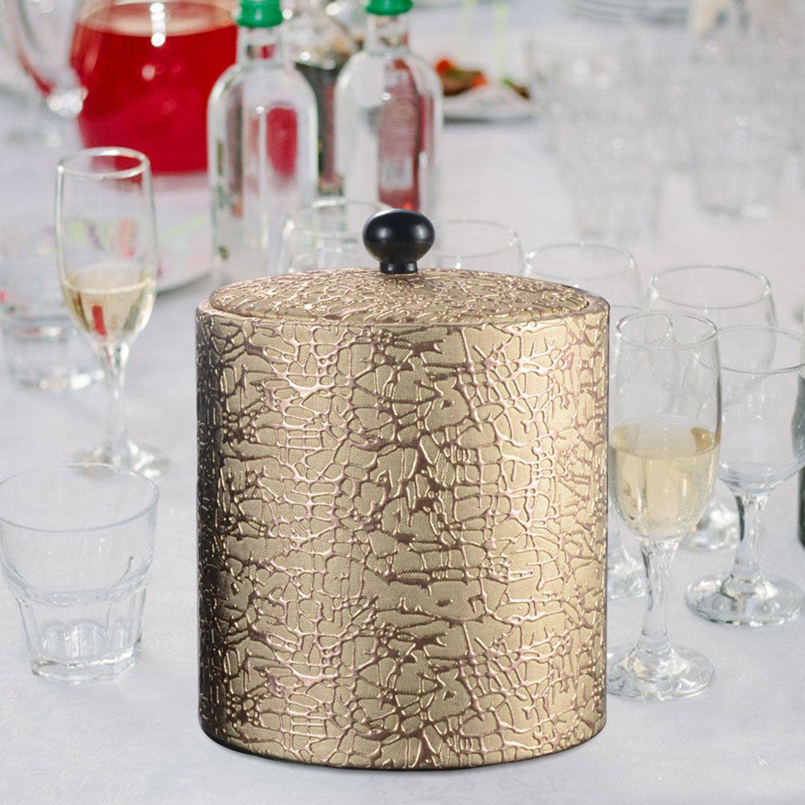 Cubo de Hielo de Acero Inoxidable Doble Pared Balde Aislado con Tapa y Asa Resistente Mantiene Hielo Sólido y Bebidas Frías Adecuado para Barbacoas, Oro, tal como se describe