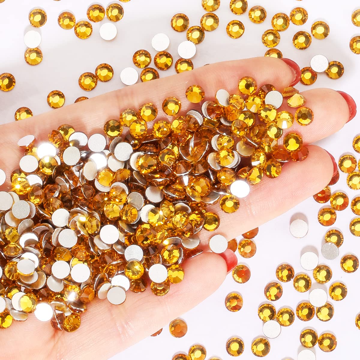 Gold Yellow Rhinestones Flatback Rhinestone for Crafts Glass Nail Rhinestones Nail Gems Crystals for Makeup Bags Shoes Decoration DIY(SS12,1440pcs,Gold Yellow) - Image 8