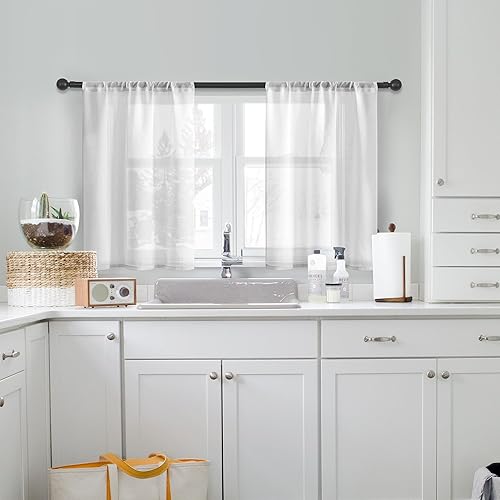 Miniatura 5 de MRTREES - Cortinas de gasa pequeñas y translúcidas con filtrado de luz y bolsillo para cortinero, 2 paneles para media ventana