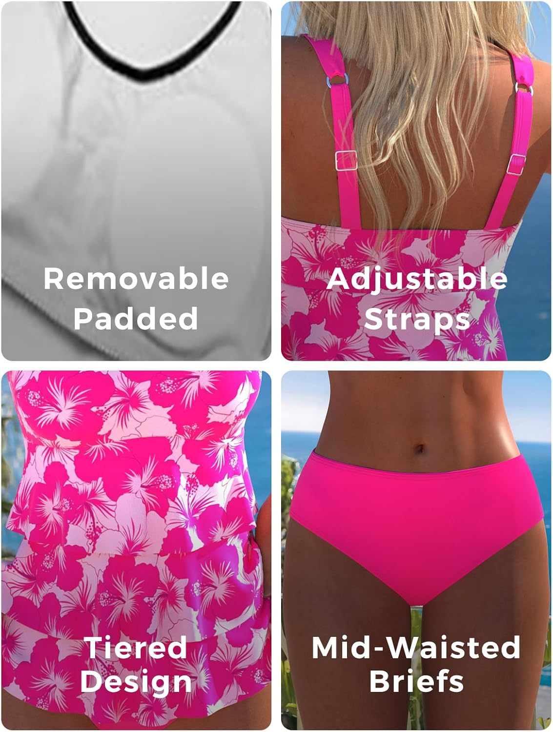 ROSEWE Womens Ruffle Tier Tankini Swimsuits, 2 Piece Set Swimwear, Bathing Suits with Mid Waisted Briefs - Image 5