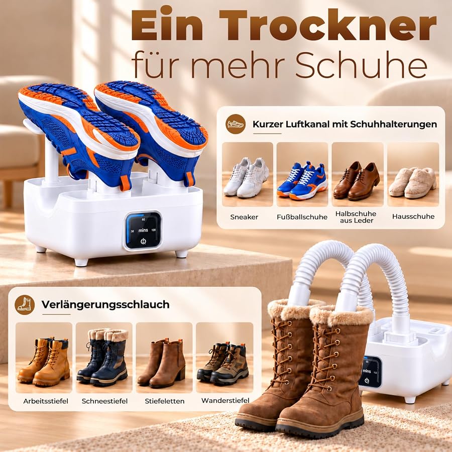 Humidraf Schuhtrockner Elektrisch, 250W Schnelltrocknung, Stiefeltrockner mit LED, für Sportschuhe und Stiefel, Weiß, Bild 2