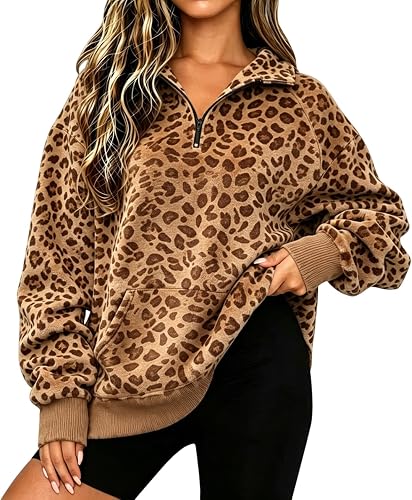 Printed Sweatshirts for Women Cheetah Print Trendy Oversized