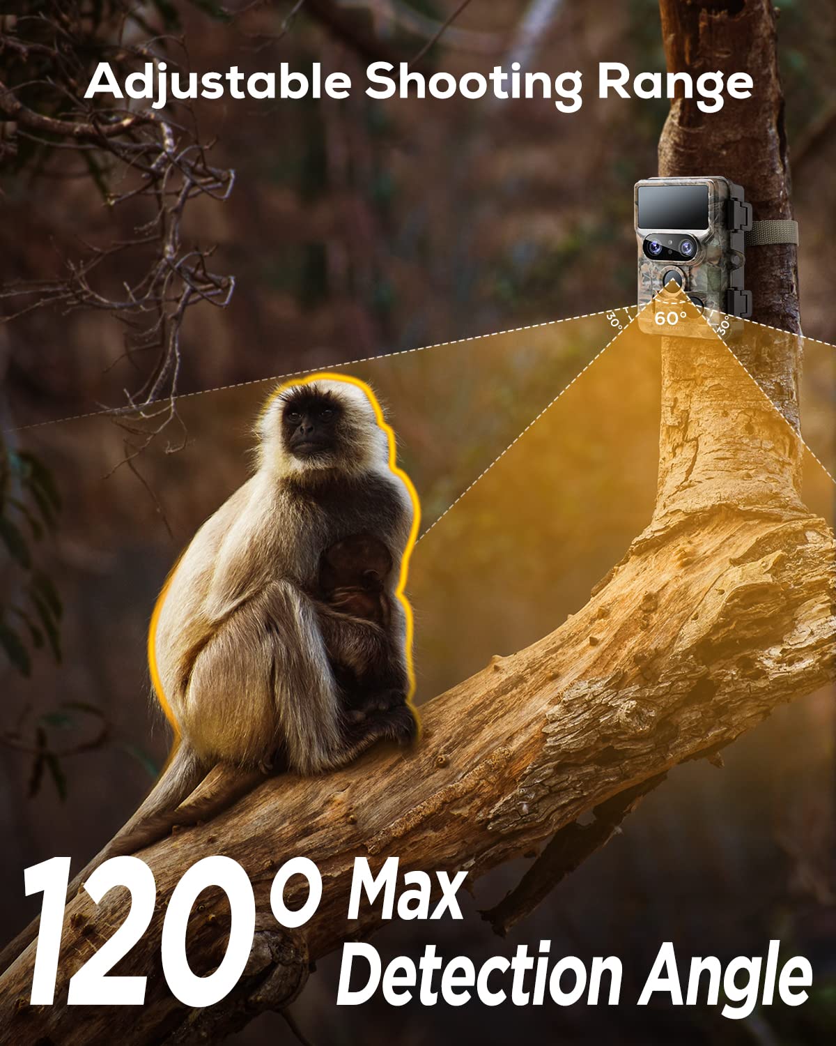 iZEEKER Kamera do obserwacji dzikich zwierząt, WiFi, podwójny obiektyw 4K, 30 kl./s, 60 MP, kamera do dzikich zwierząt ze światłem gwiazd, widoczność w nocy, czujnik ruchu, kąt wykrywania 120°, czas