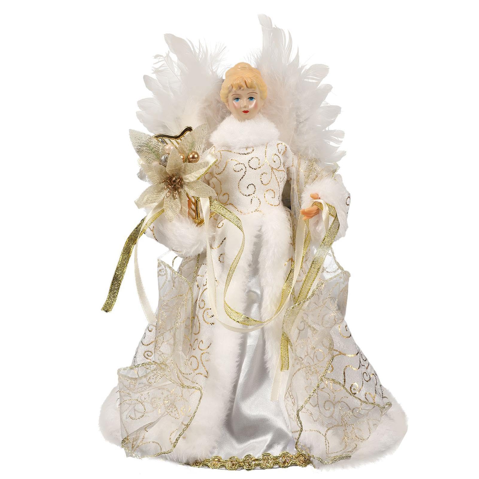 Árbol de Navidad copa de ángel elegante con alas de plumas blancas para interior