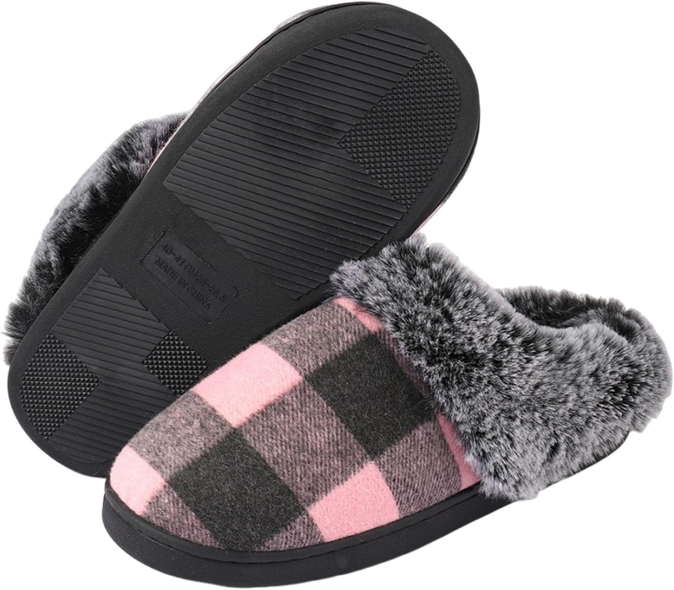 Checkered Slipper with Fleece Lined for Women Fuzzy Comfy Winter Warm Slide Indoors Plush Sandal Lounging Couple Shoe