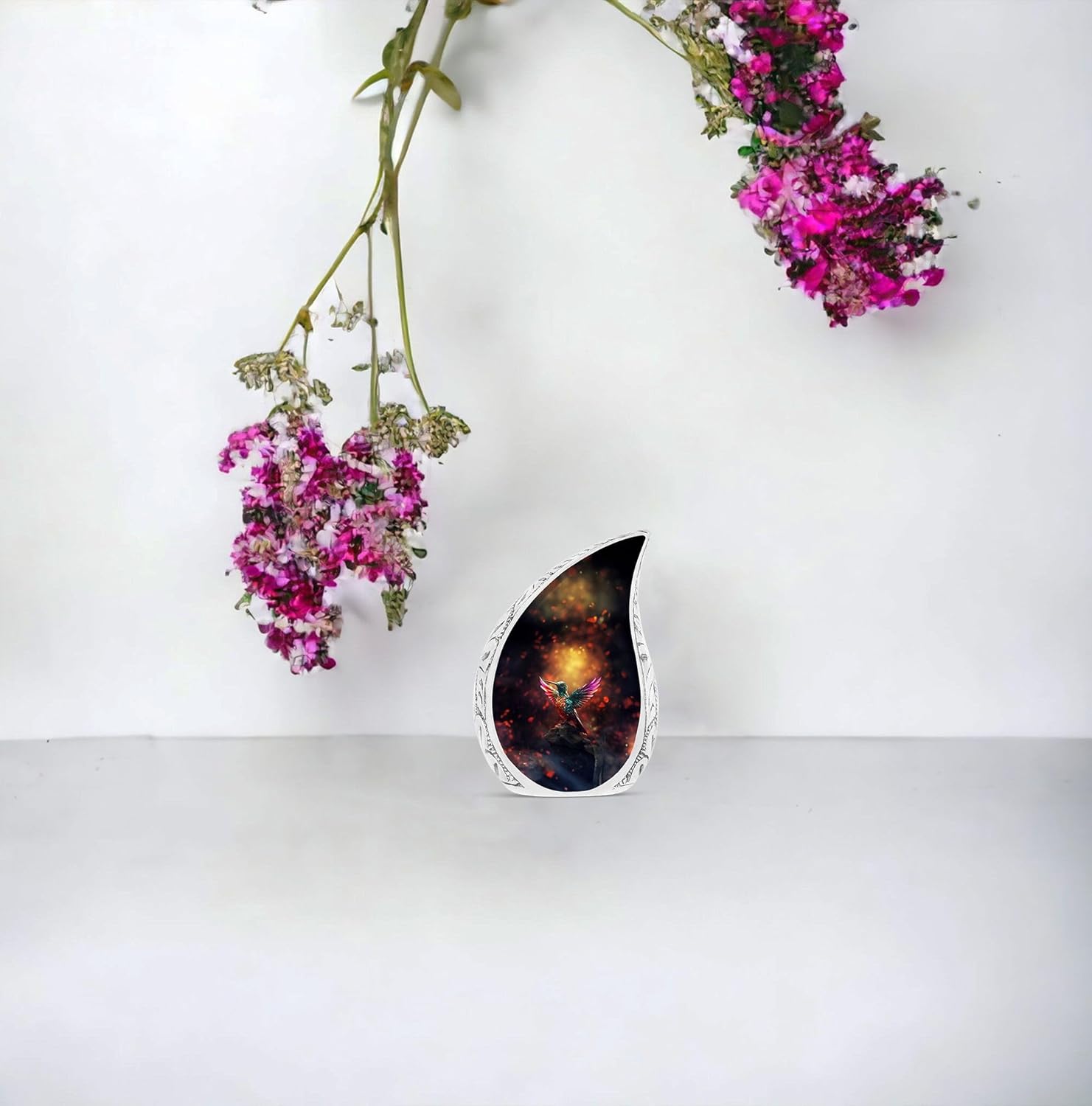 Humming Bird with Golden Background - Teardrop Urn for Human Ashes - Adult Urns for Human Ashes - Cremation Keepsakes - Cremation Memorial - 3 Inch, 2 Pcs