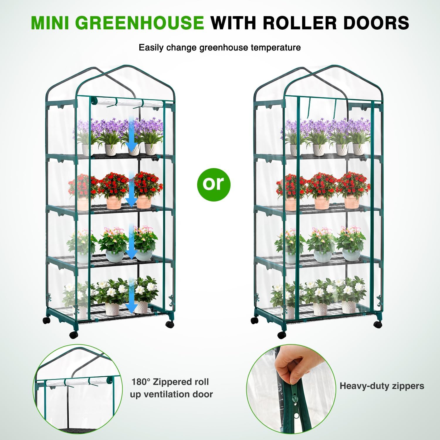 Yesker Mini Greenhouse 27"x20"x63" Portable Indoor /Outdoor Small Green House with 4 Tier 4 Shelves Wheels Transparent PVC Cover Compact Greenhouse Kit for Winter Gardening Balcony Patio Backyard