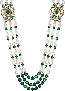 Mahi 3 Layers Green and White Artificial Beads Base Groom/Dulha Mala Moti Haar Necklace for Men (ML1108110GGre)