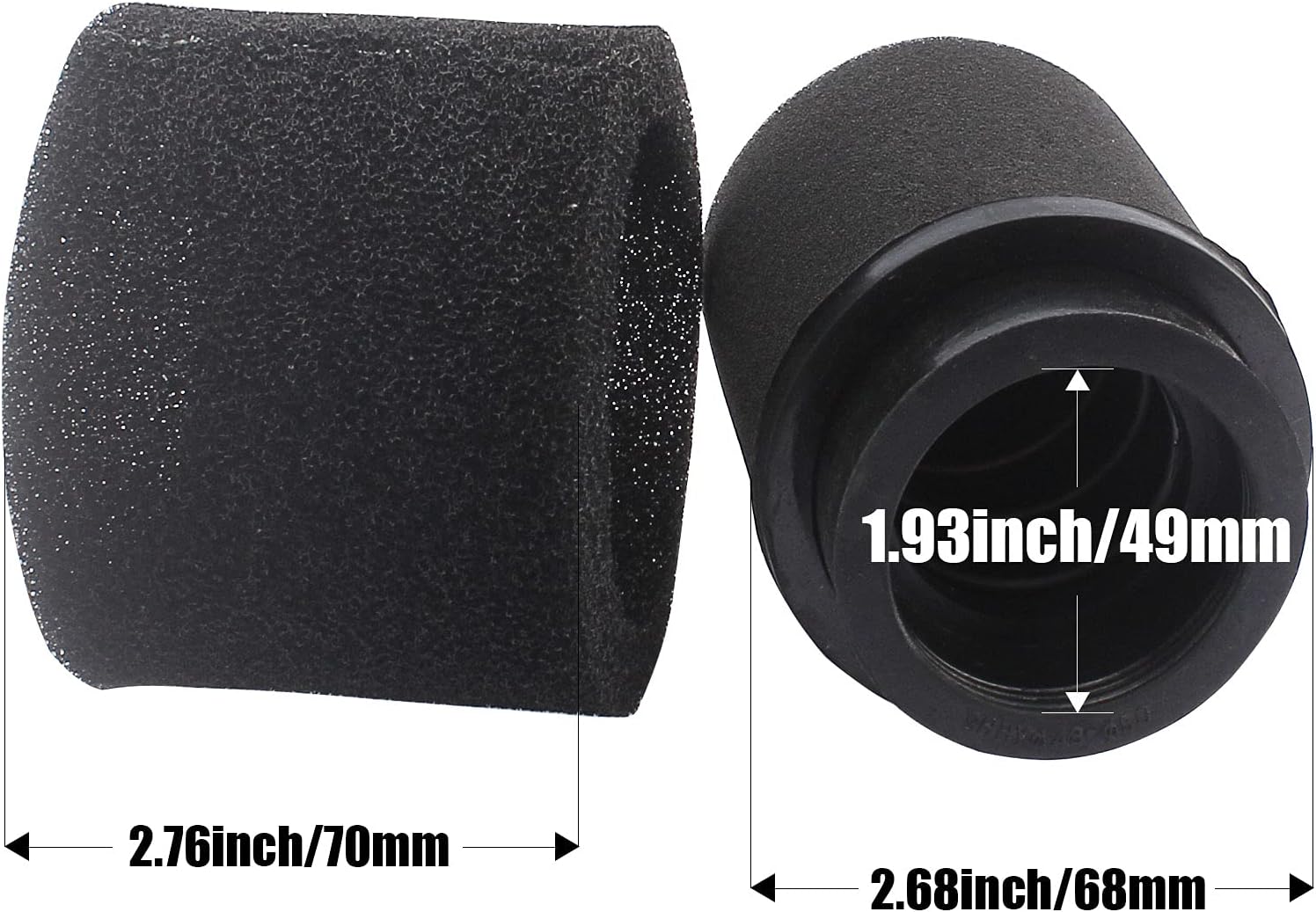 2Pcs Universal 48mm 49mm 50mm Black Double Foam Pod Performance Filter for 50cc - 90cc 110cc 125cc ATV Quad Scooter Go Kart Moped Pit Dirt Super Bike GY6 Roketa