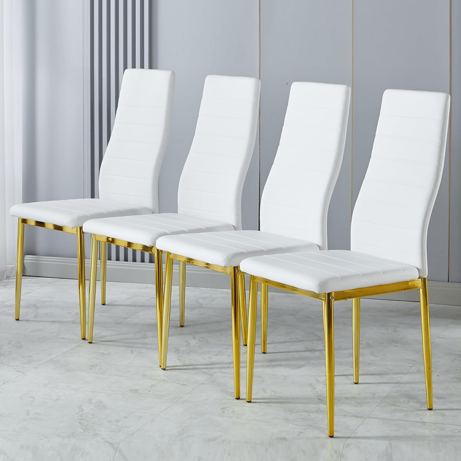 Amazon.com: HRVEOCEI White Dining Chairs Set of 4 with Gold Legs,Metal ...