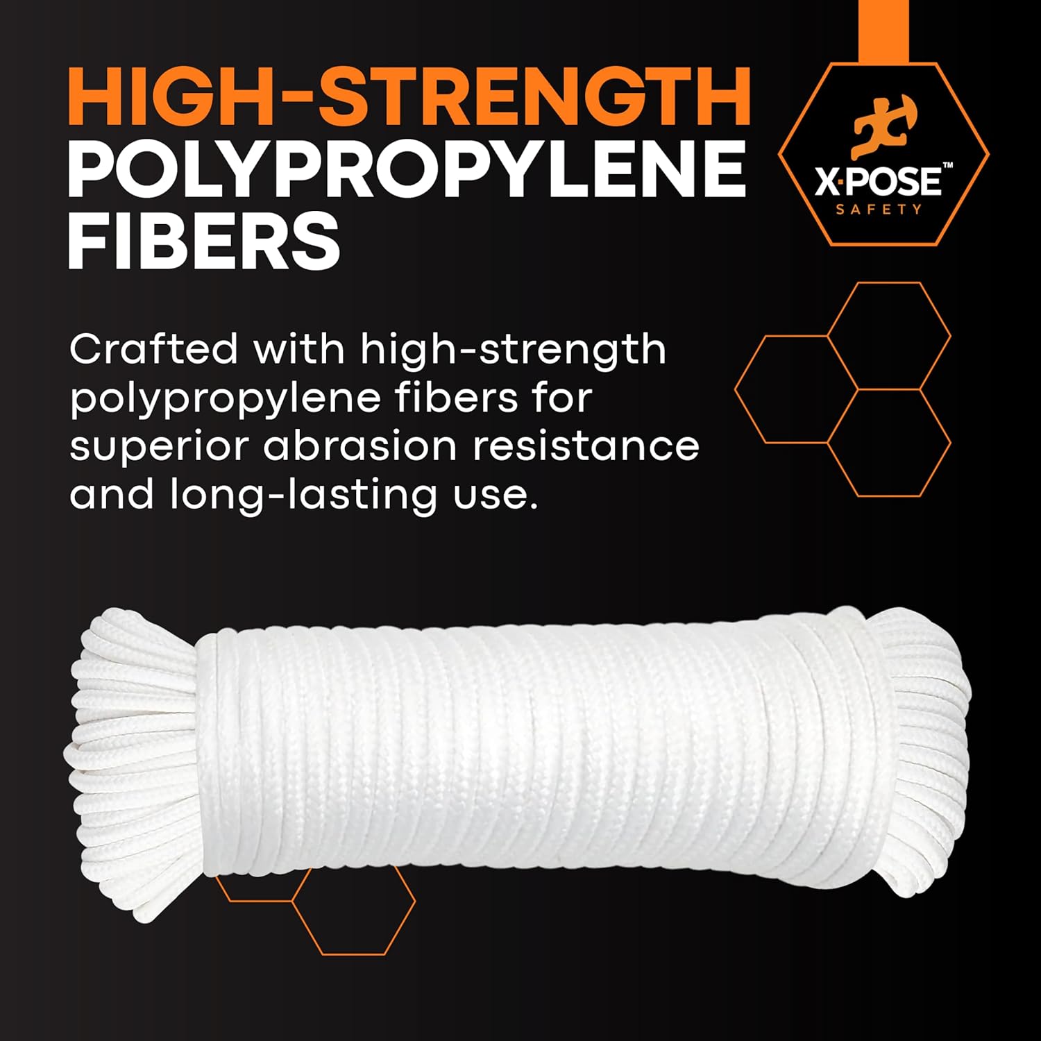 Diamond Braided Clothesline Rope – 6/32" x 100 ft – Durable Polypropylene, Heavy-Duty Poly Braided Cord for Clothesline, Camping, Tent, Flagpole, Arborist, Hoist, Pulley – White (6 Pack)