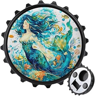 Blue Hair Mermaid Bottle Opener Magnetic with Fridge Magnets Sticker 3.1 In,Durable And Portable for Beer Lovers