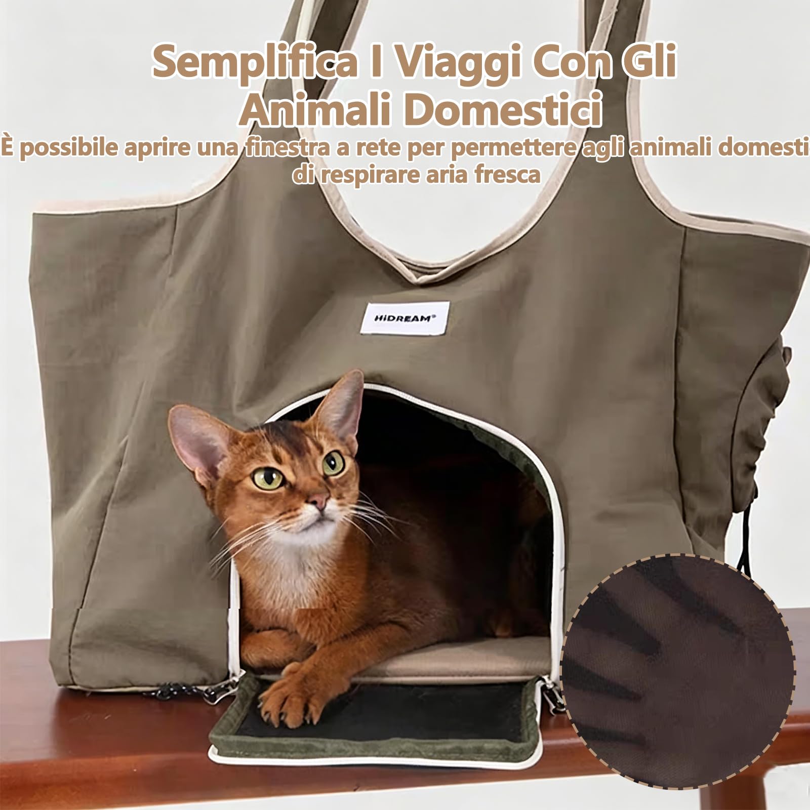 Galatée Borsa a Tracolla Per Animali Domestici, Realizzata In Tessuto Di Nylon Impermeabile, Portatile Con Manici, Base Robusta Per Evitare Il Collasso, a Prova Di Fuga e Traspirante (Beige)