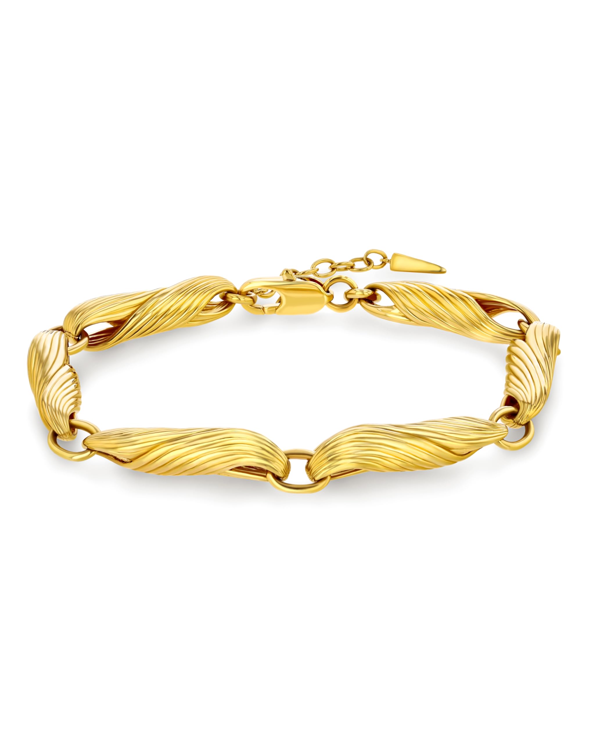 Chunky 18K Gold Plated Adjustable Textured Ribbed Infinity Bracelet For Women by SNGIA, Simple Trendy Stackable Patterned Statement Tennis Link Bangle