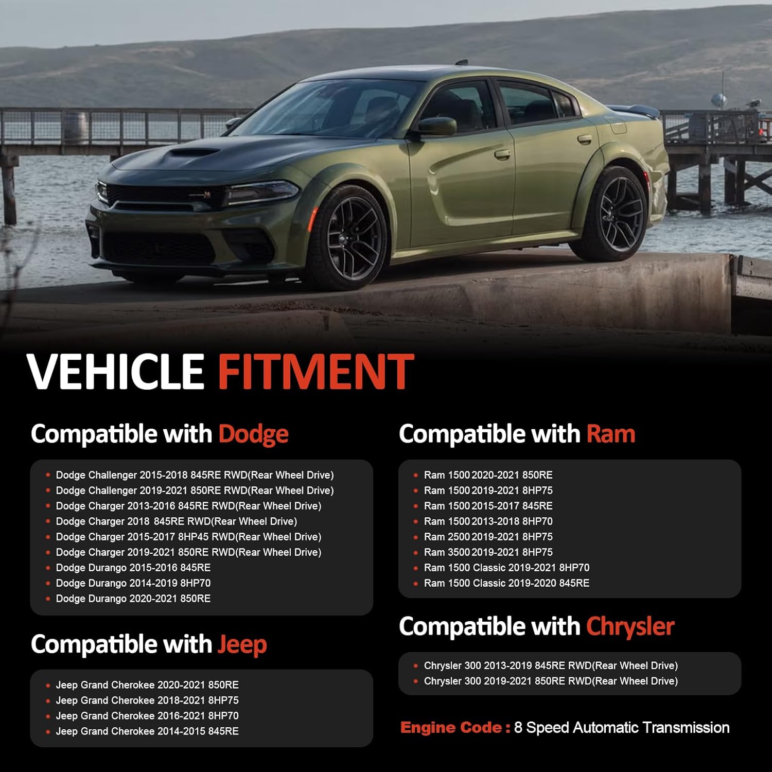 AUCERAMIC 265-850 Transmission Oil Pan with Gasket and Bolts Fit for Ram 1500 2500 3500 & Jeep Grand Cherokee & Dodge Durango Challenger Charger, Chrysler 300 2013-2021, 8-Speed Automatic Transmission