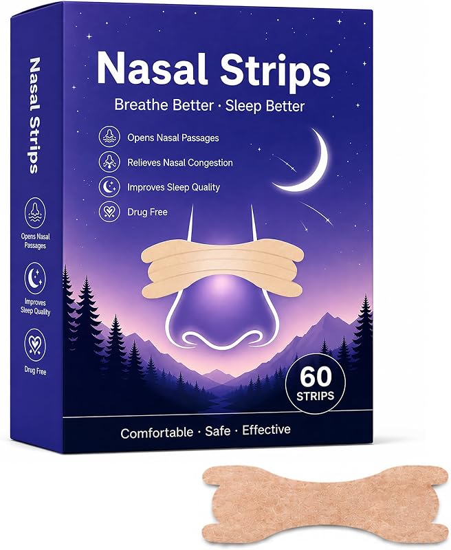 Nasal Strips for Snoring, Adelbras Extra Strength Breathing Nasal 60PCS | Congestion Relief Strong Adhesion,Sweat-Resistant,50% Stronger Lift,Clear Comfortable Design for Sensitive Skin(60 PCS)