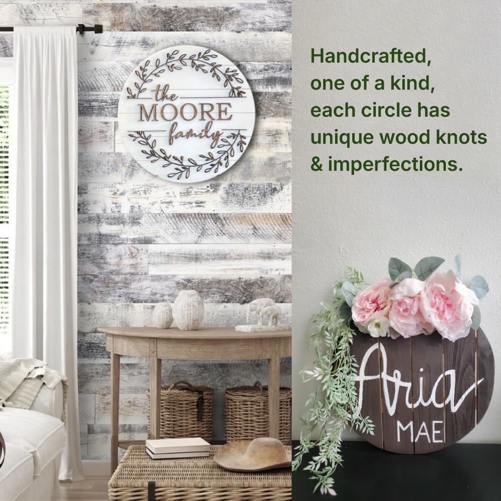 Pallet Wood Circle (1 Piece) - 13.5" Reclaimed Pine Wood in Natural Finish | DIY Sign, Tray, Name Plate, Wood Craft & Art, Rustic, Farmhouse Home Decor, 0.5" Thickness