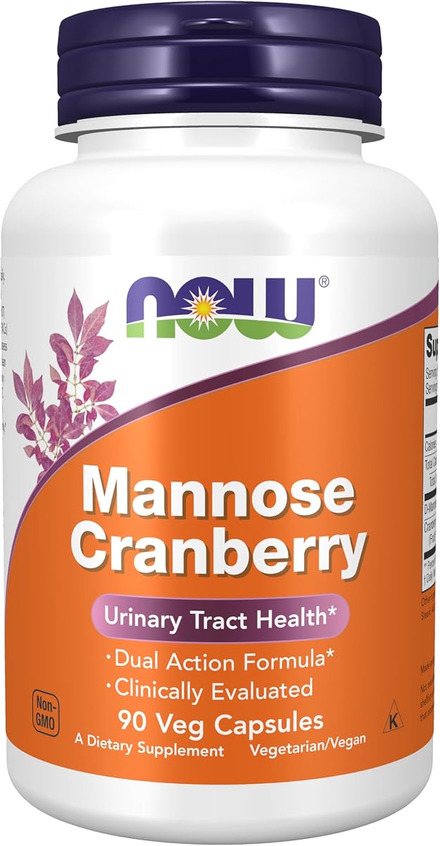 Suplementos de NOW Foods, manosa y arándano, fórmula de doble acción*, clínicamente evaluado, salud del tracto urinario*, 90 cápsulas vegetales