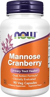 NOW Mannose Cranberry Supplement - Dual Action Urinary Tract Support, Clinically Evaluated, 90 Veg Capsules
