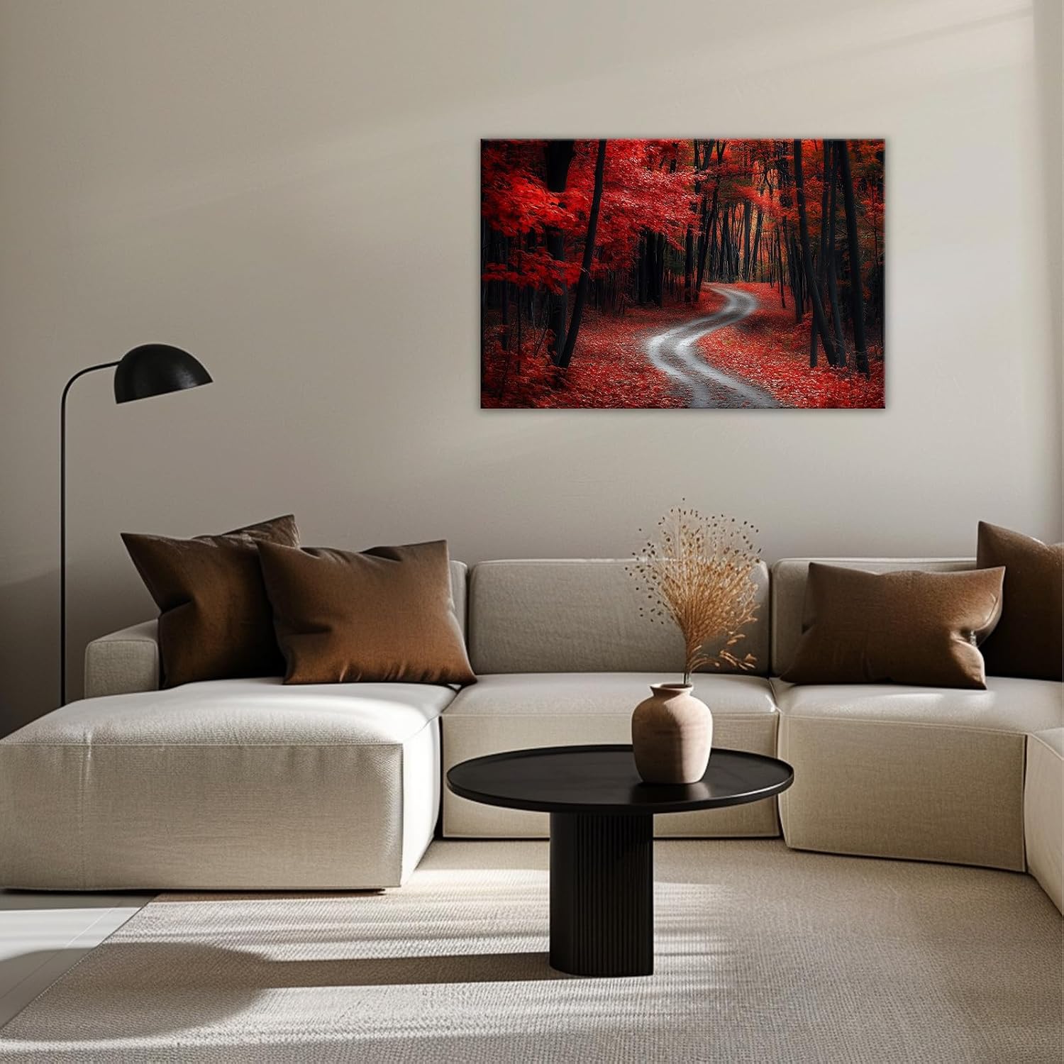 Red Forest Path Wall Art Fall Woodland Canvas Print Autumn Landscape Painting Framed Artwork for Living Room Home Office Wall Decor(Artwork-3,20"x30")