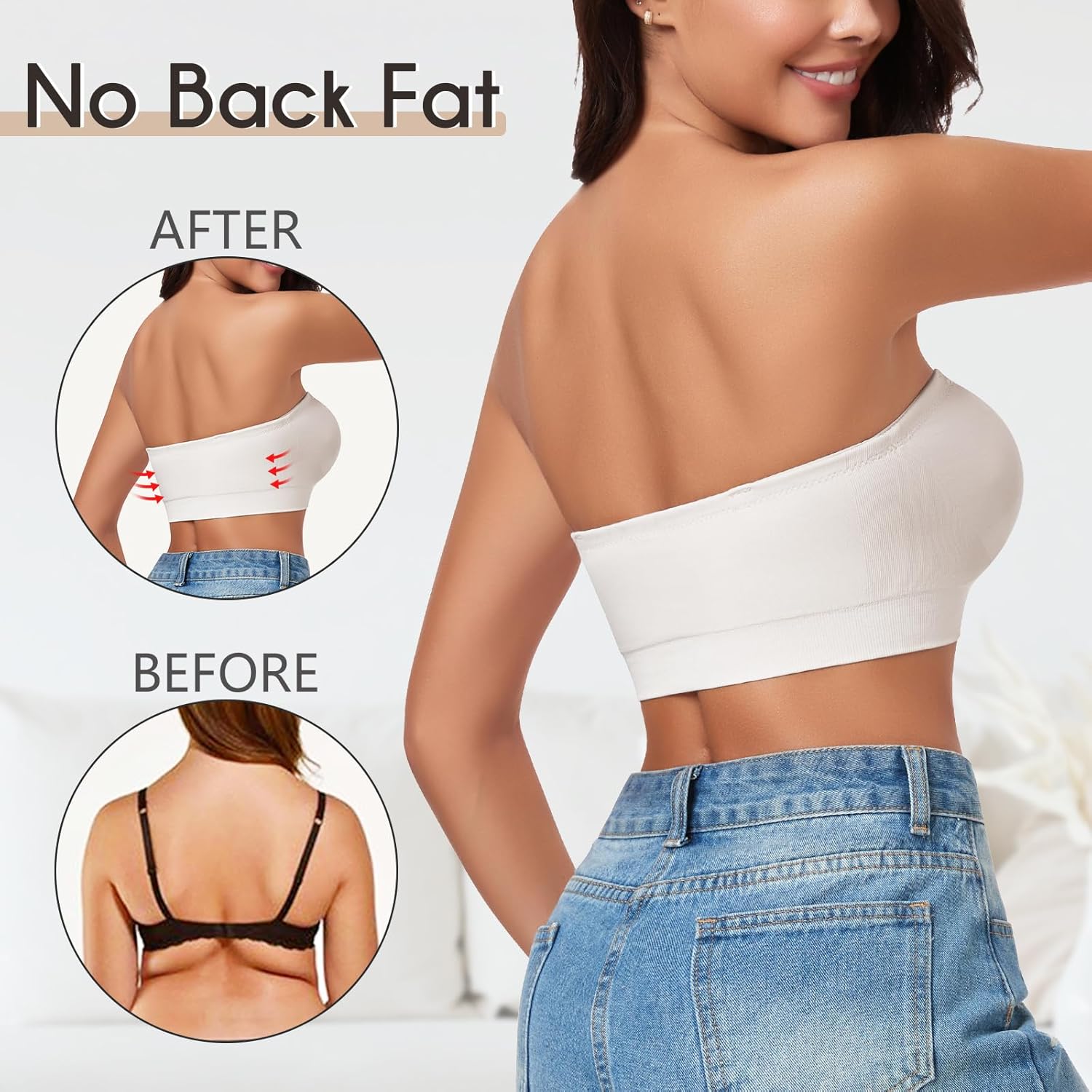 WOWENY Women's Strapless Bras Non-Slip Silicone Seamless Bandeau Bra with Support Wireless Padded Bralette Tube Top Bra - Image 2