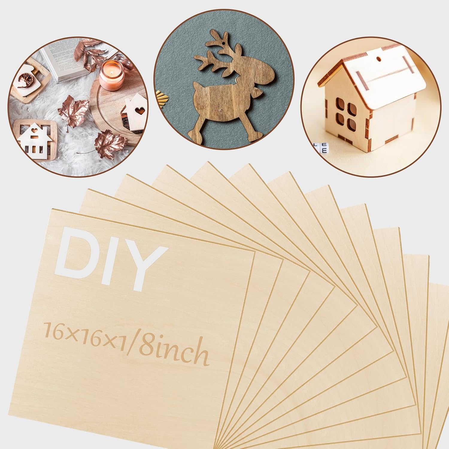 24 Pcs Basswood Sheets Plywood, 16 x 16 x 1/8 Inch - 3mm Thick Unfinished Wood Board for Crafts for Laser Cutting & Engraving, School DIY Projects, Painting, Fretwork, CNC Cutting, Wood Burning 24 Pcs